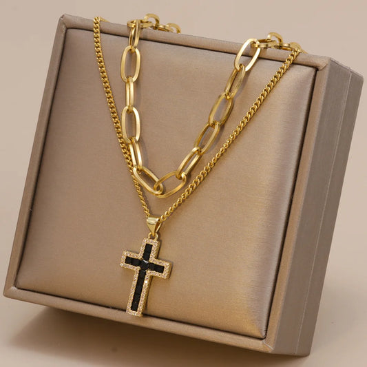 18K Gold Plated | Zircon Crusted Cross Necklace