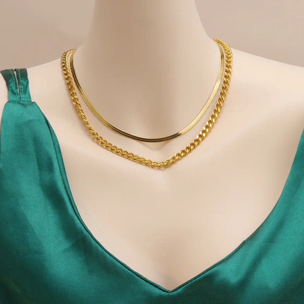 18K Gold Plated | Layered Herringbone Necklace