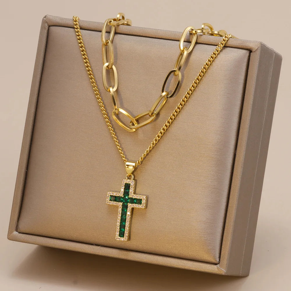 18K Gold Plated | Zircon Crusted Cross Necklace