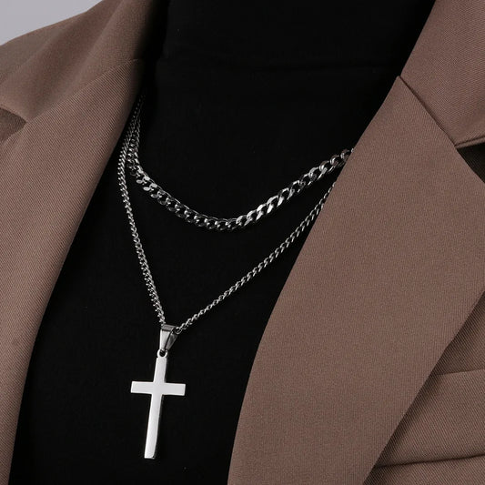 Silver| Layered Cross Necklace