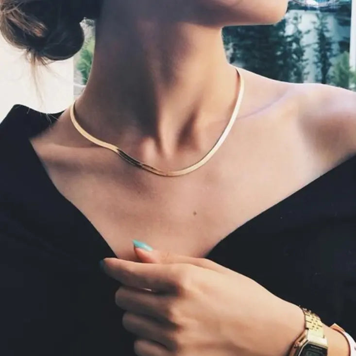 18K Gold Plated Herringbone Necklace| 4mm