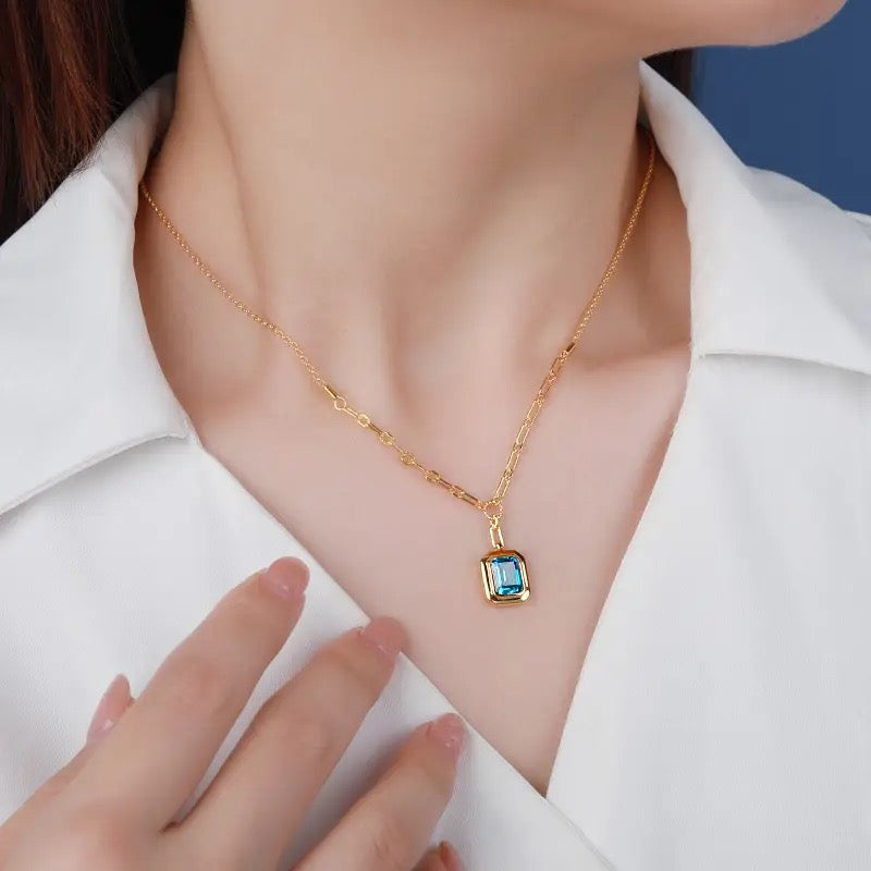 18K Gold Plated | CZ Sea Blue Treasure Necklace