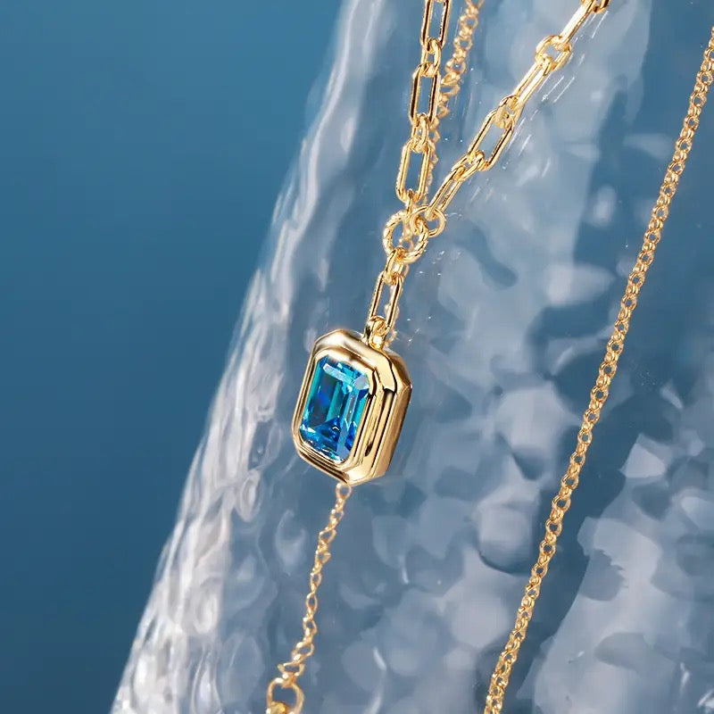 18K Gold Plated | CZ Sea Blue Treasure Necklace