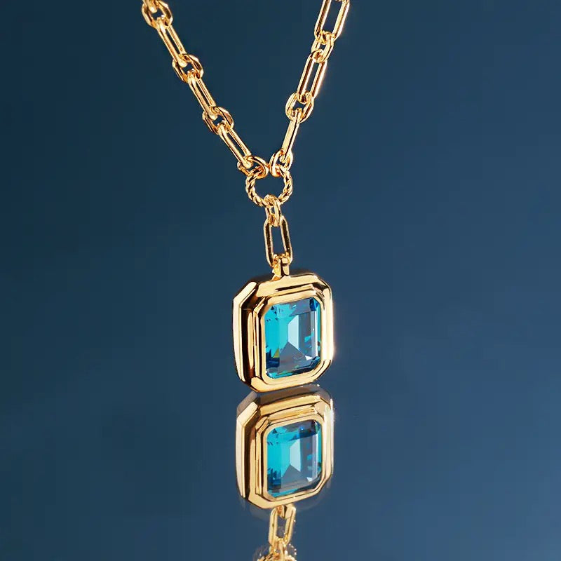 18K Gold Plated | CZ Sea Blue Treasure Necklace