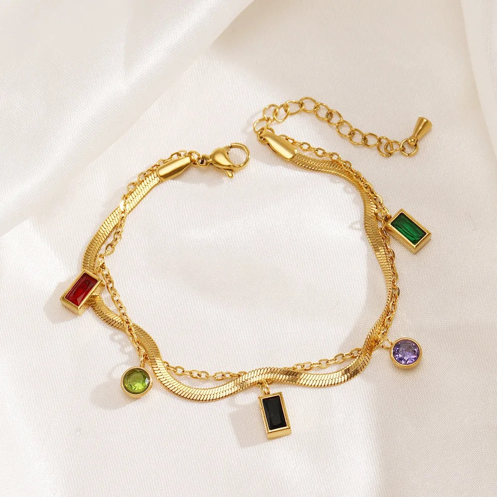 18K Gold Plated | Double Layer | Colorful Geometric Bracelet