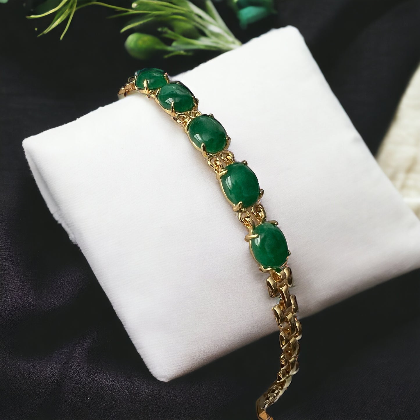 18k Gold Plated Link Chain | Jade Bracelet