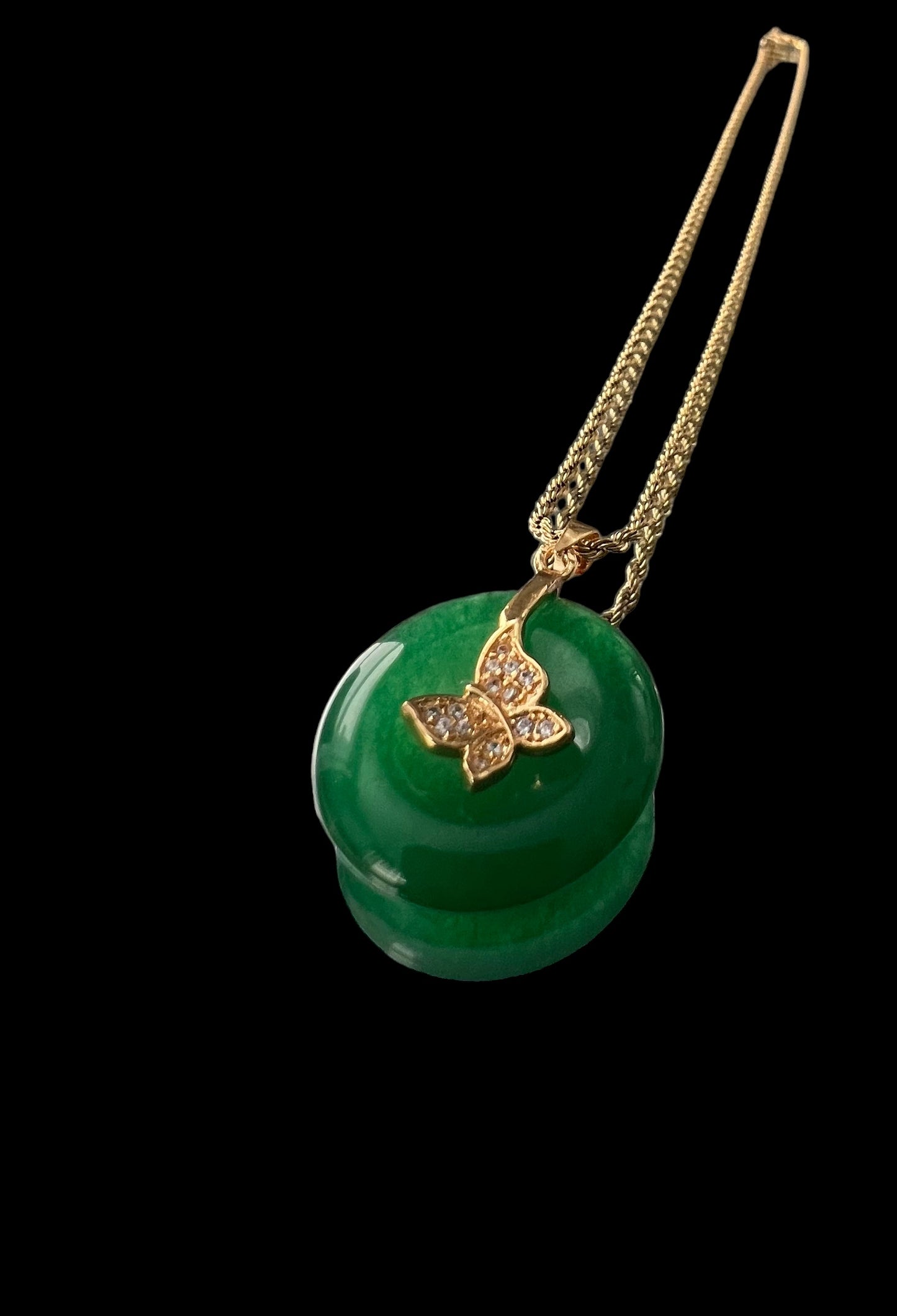 18K Gold Plated | Jade Donut | Butterfly Charm Necklace