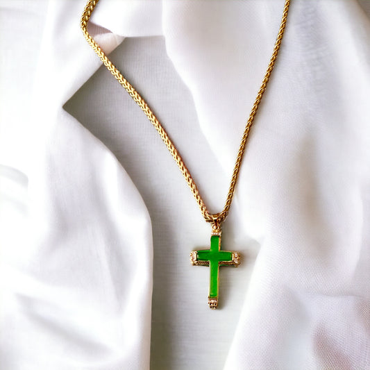 18K Gold Plated | Jade Cross Necklace