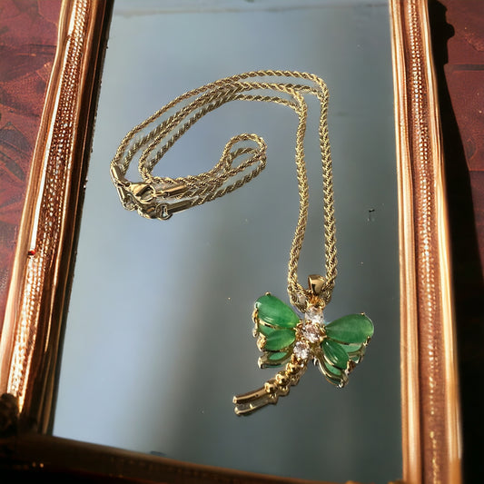 18K Gold Plated | Jade Dragonfly Necklace